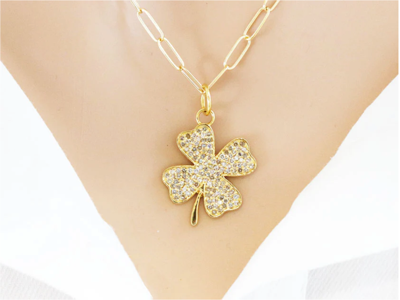 14ct Gold Four Leaf Lucky Clover Emerald Pendant Charm