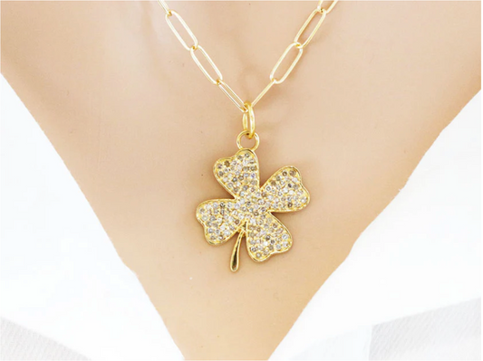14ct Gold Four Leaf Lucky Clover Diamond Pendant Charm