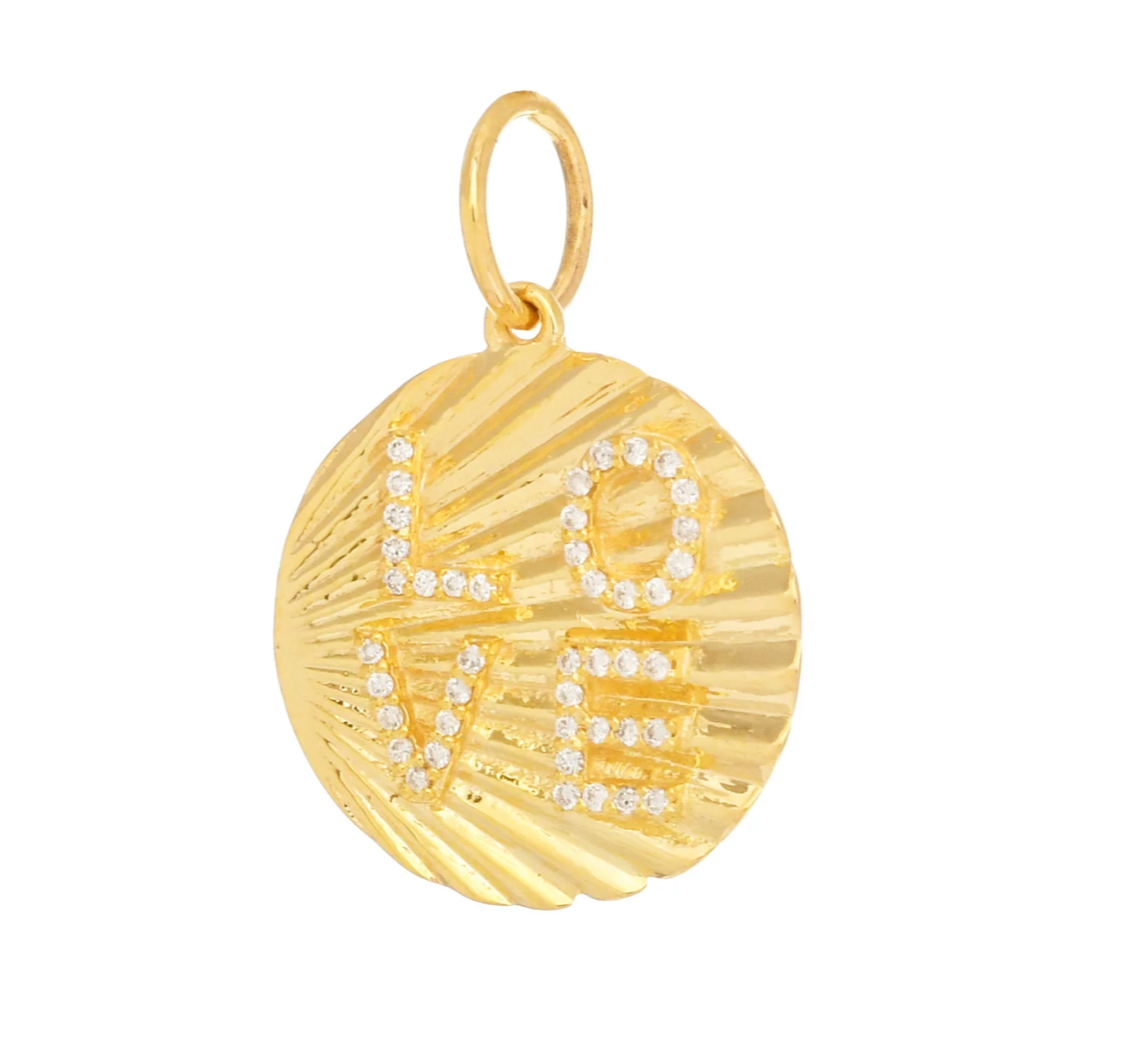 14ct Yellow Gold Diamond Sunray Love Pendant Charm
