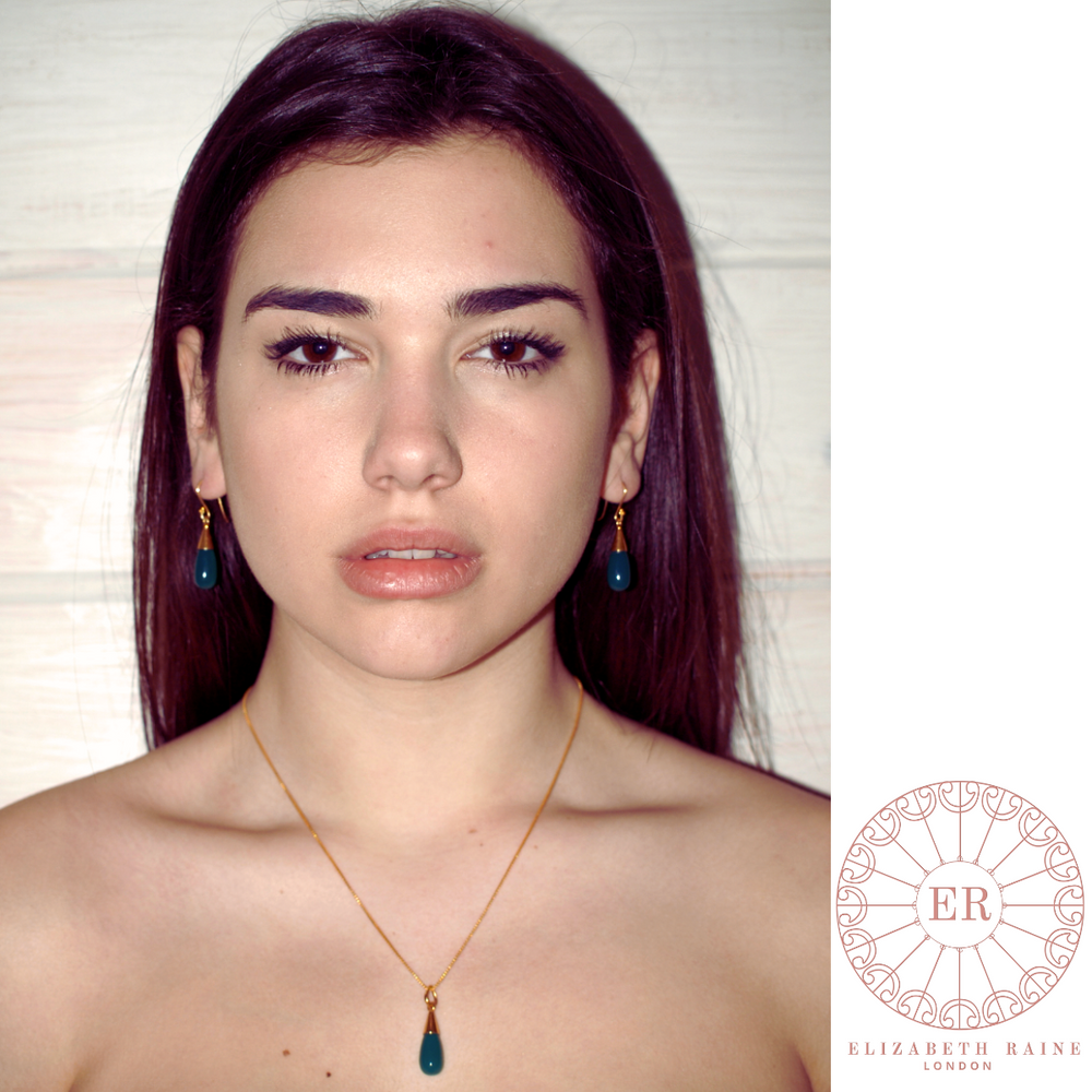 18K Gold Turquoise Throat Chakra Droplet Necklace & Earrings Gift Set