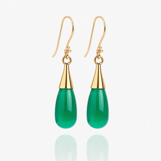 18K Gold Green Onyx Heart Chakra Earrings | May Birthstone