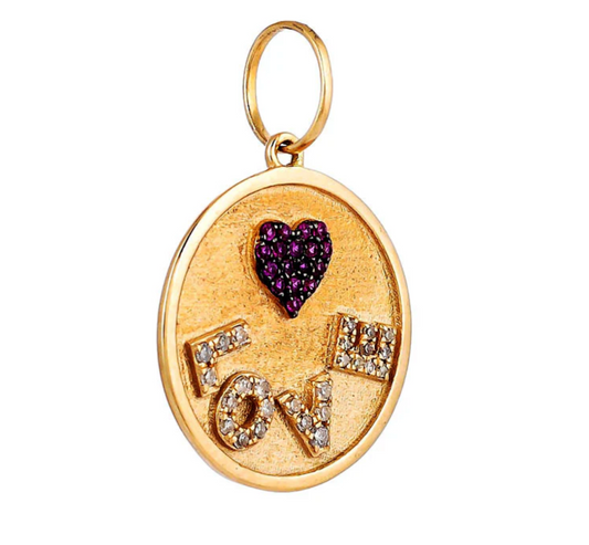 14ct Yellow Gold Diamond Love Heart Pendant Charm