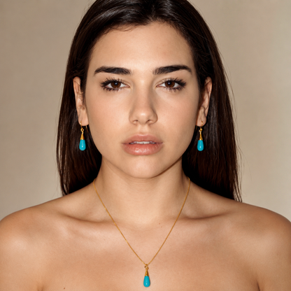 18K Gold Turquoise Throat Chakra Earrings | December Birthstone