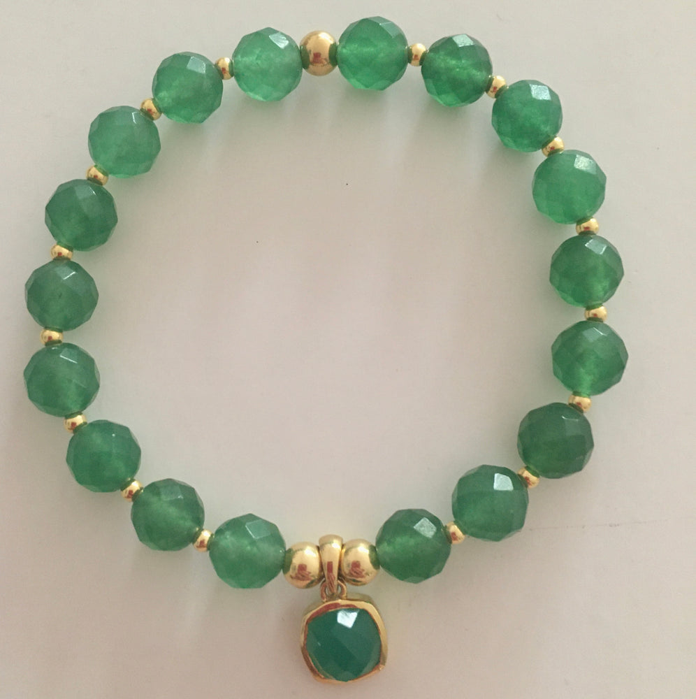 18K Gold Green Onyx Heart Chakra Bracelet ( Love )