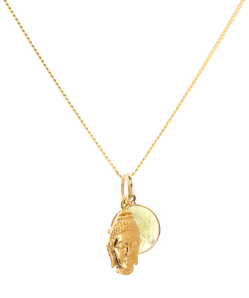18K Gold Buddha Head Amulet Pendant Necklace