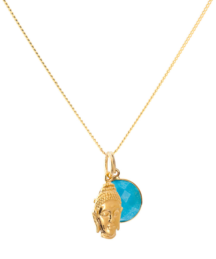 18K Gold Buddha Head Amulet Pendant Necklace
