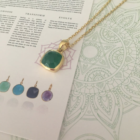 18K Gold Green Onyx Heart Chakra Pendant Necklace | May Birthstone