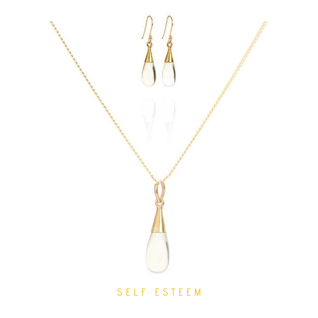 18K Gold Citrine Solar Plexus Chakra Droplet Necklace & Earrings Gift Set