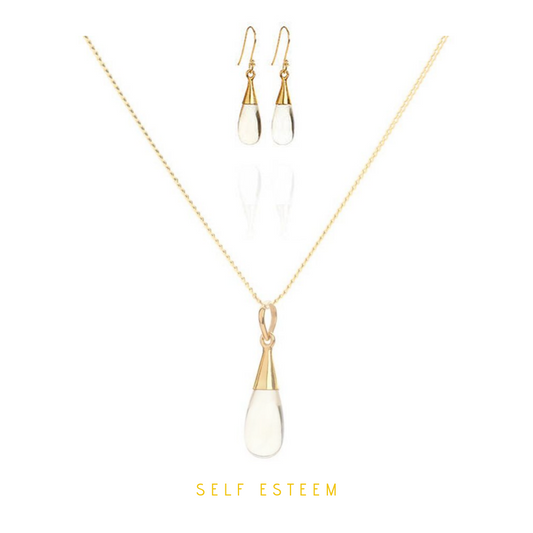 18K Gold Citrine Solar Plexus Chakra Droplet Necklace & Earrings Gift Set