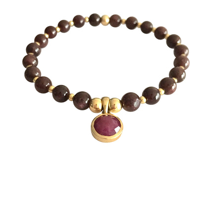 18K Gold Ruby and Garnet Root Chakra Bracelet ( Survival )