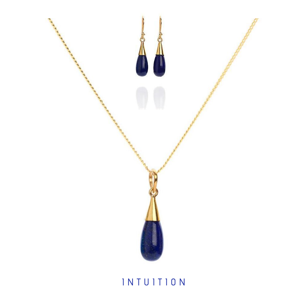 18K Gold Lapis Lazuli Third Eye Chakra Droplet Necklace & Earrings Gift Set