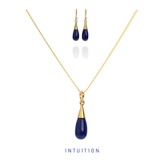 18K Gold Lapis Lazuli Third Eye Chakra Droplet Necklace & Earrings Gift Set