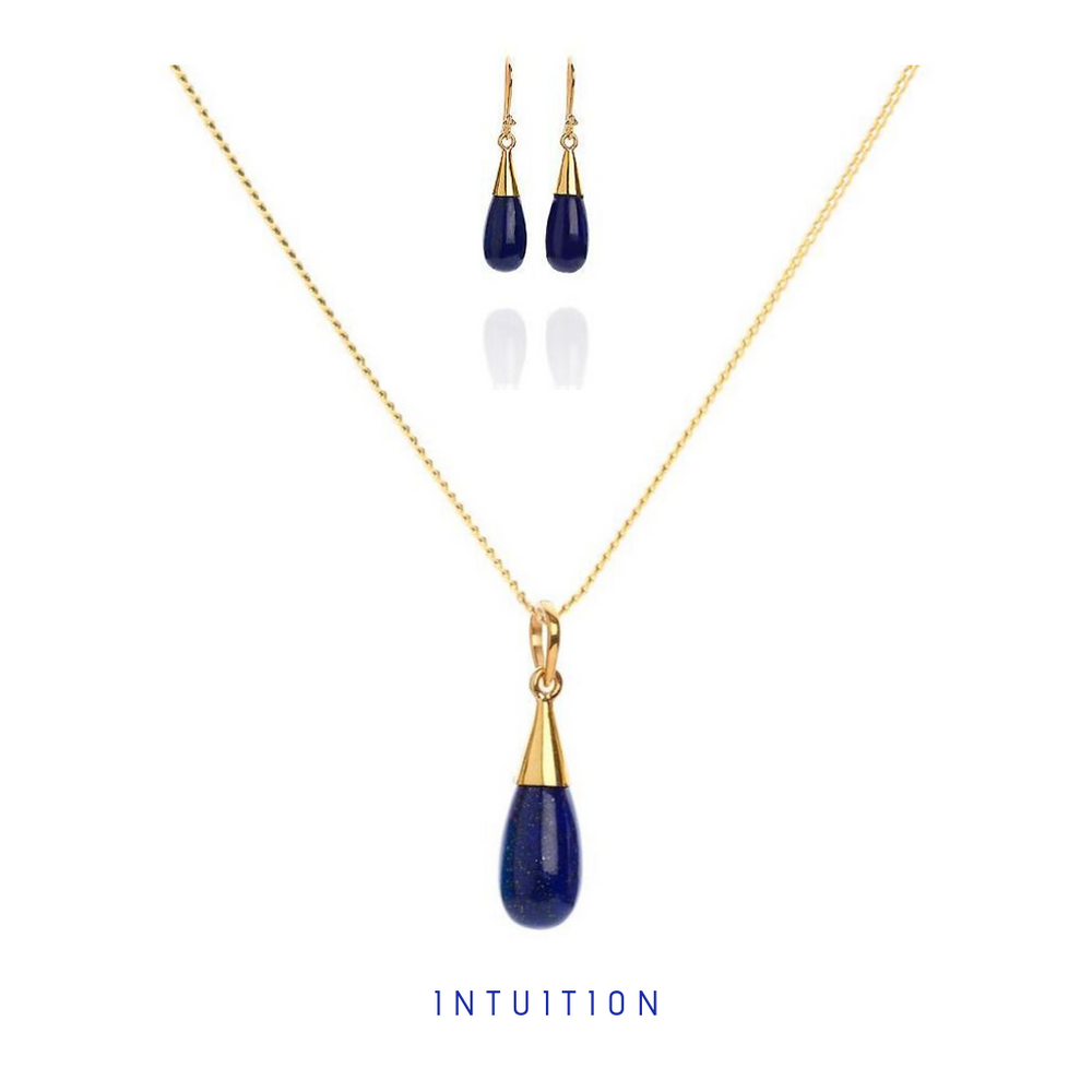18K Gold Lapis Lazuli Third Eye Chakra Droplet Necklace & Earrings Gift Set