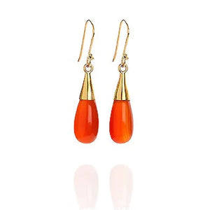 18K Gold Carnelian Sacral Chakra Droplet Necklace and Earring Set