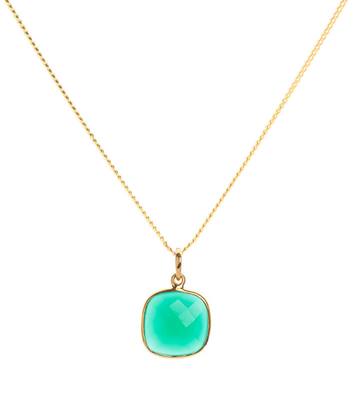 18K Gold Green Onyx Heart Chakra Pendant Necklace