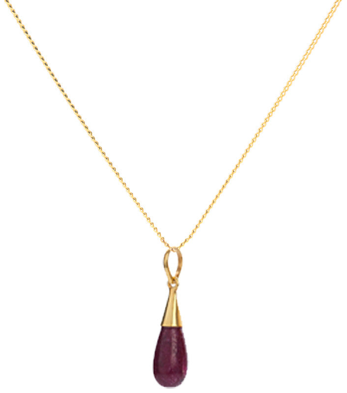 18K Gold Ruby Root Chakra Droplet Pendant Necklace