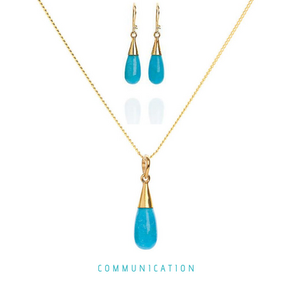 18K Gold Turquoise Throat Chakra Droplet Necklace & Earrings Gift Set